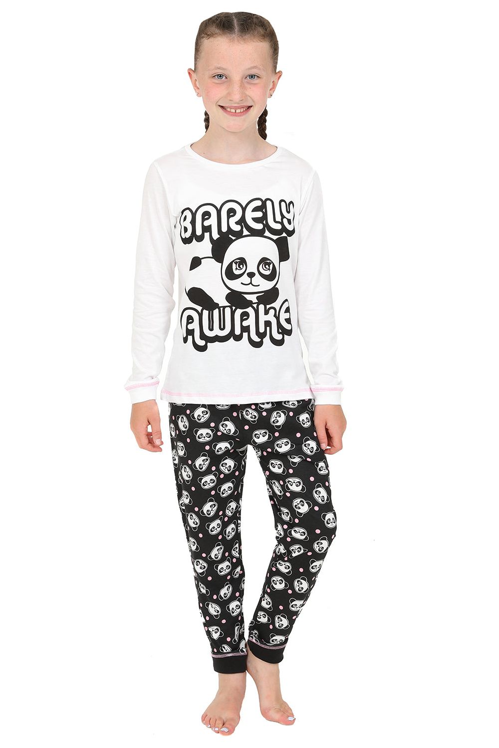 Girls Panda Barely Awake Long Sleeved Pyjamas