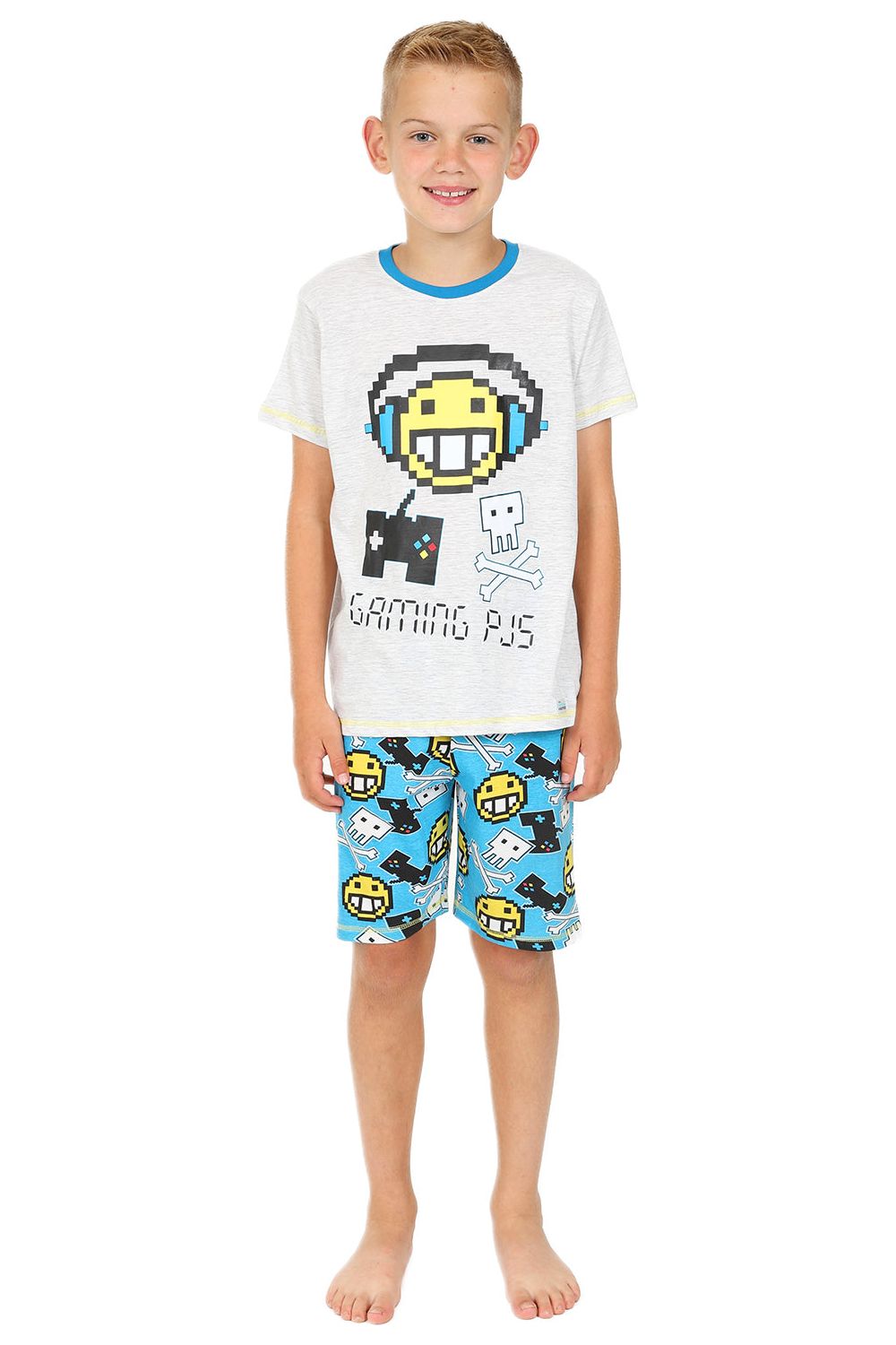 Boys Gaming PJs Grey Blue Short Pyjamas