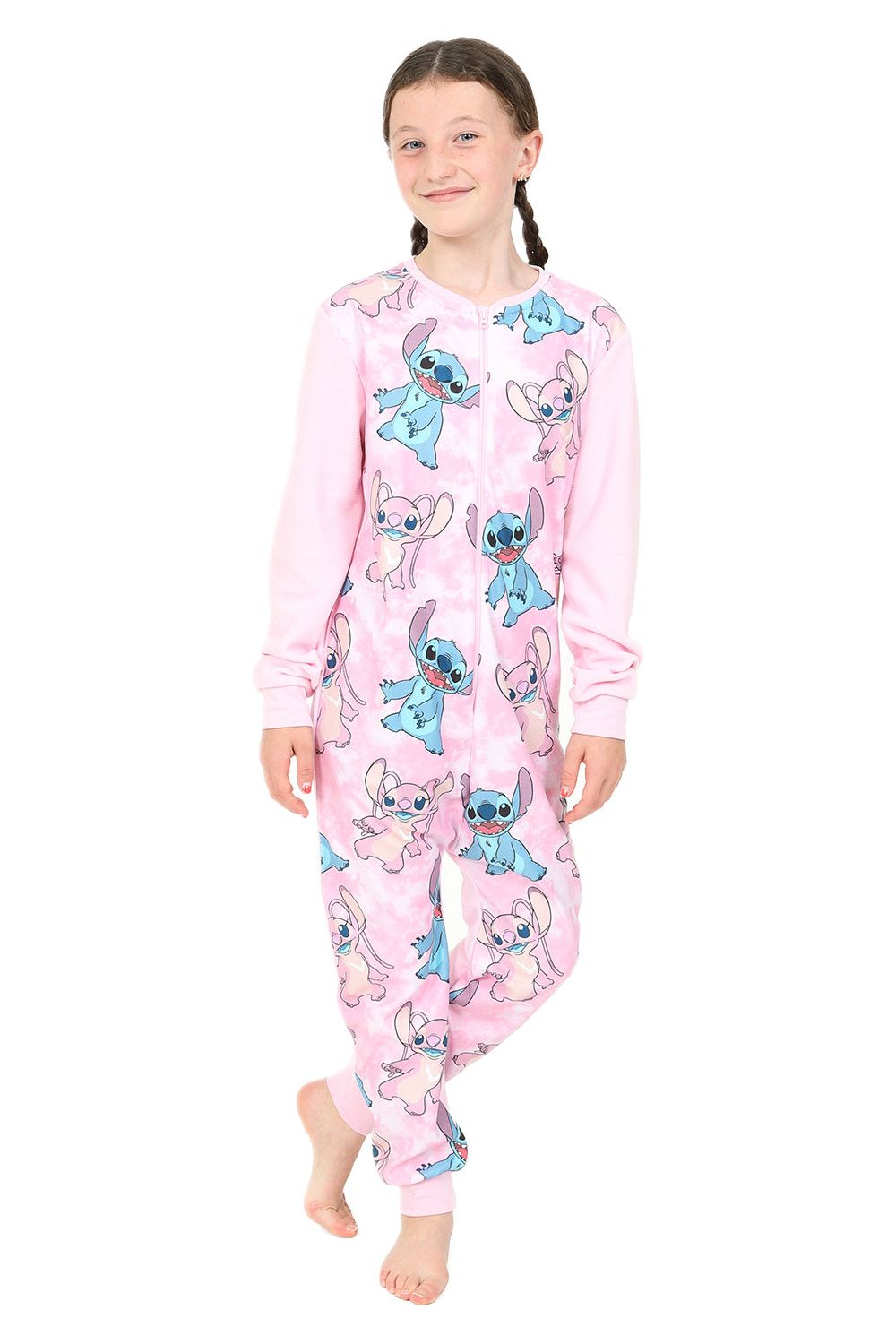 Disney Girls Lilo and Stitch Stitch & Angel Pink Fleece Sleepsuit Kids
