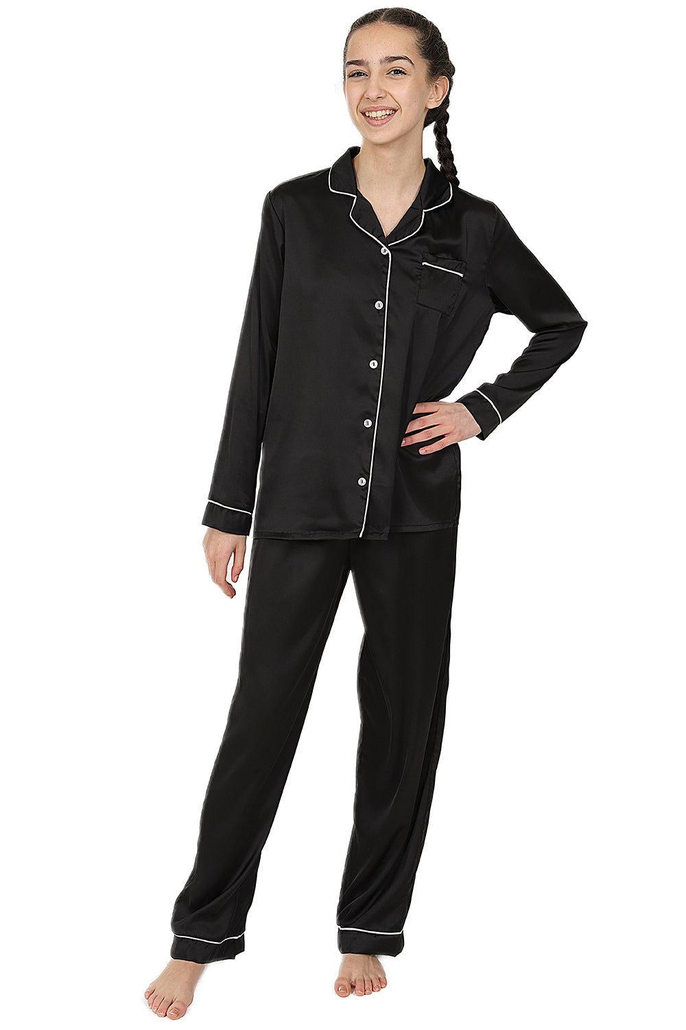 Elegant Black Satin Pajama Set for Women