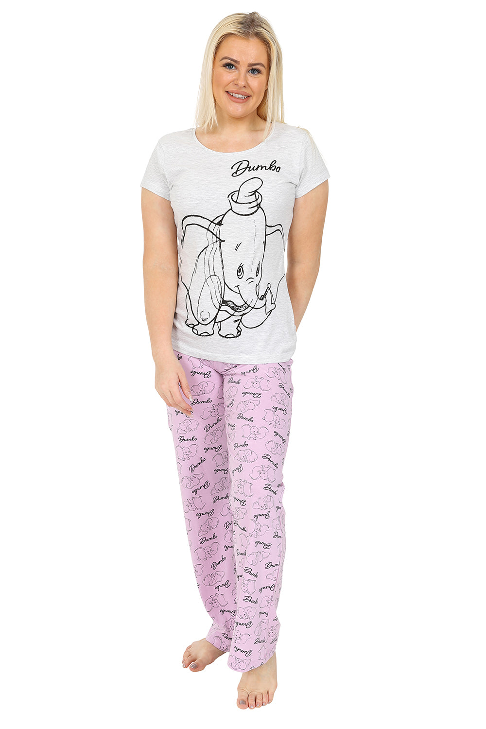 Disney Womens Dumbo Grey And Purple Long Pyjama Set