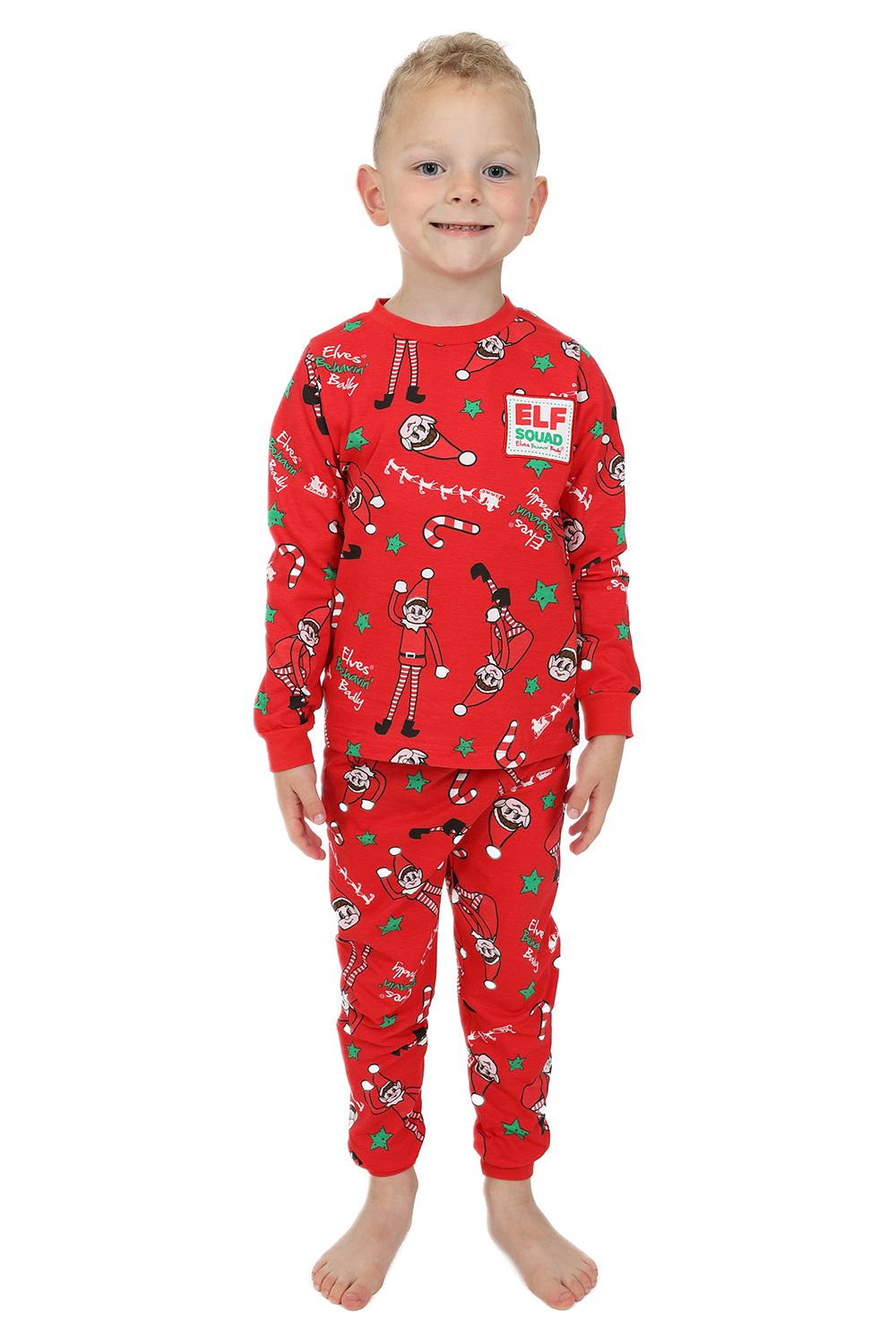 Official Elves Behavin' Badly Matching Family Christmas Long Pyjamas Red