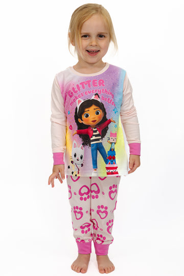 Girls Gabby's Dollhouse 'Glitter Makes Everything Better' Long Pink Pyjama Set