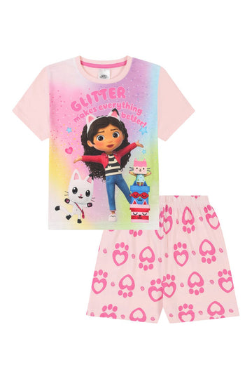 Girls Gabby's Dollhouse 'Glitter Makes Everything Better' Short Pink Pyjama Set