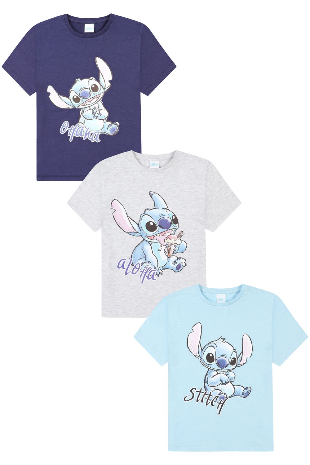 Disney Lilo & Stitch Little Girls 3 Pack T-Shirts Gray / Blue 4