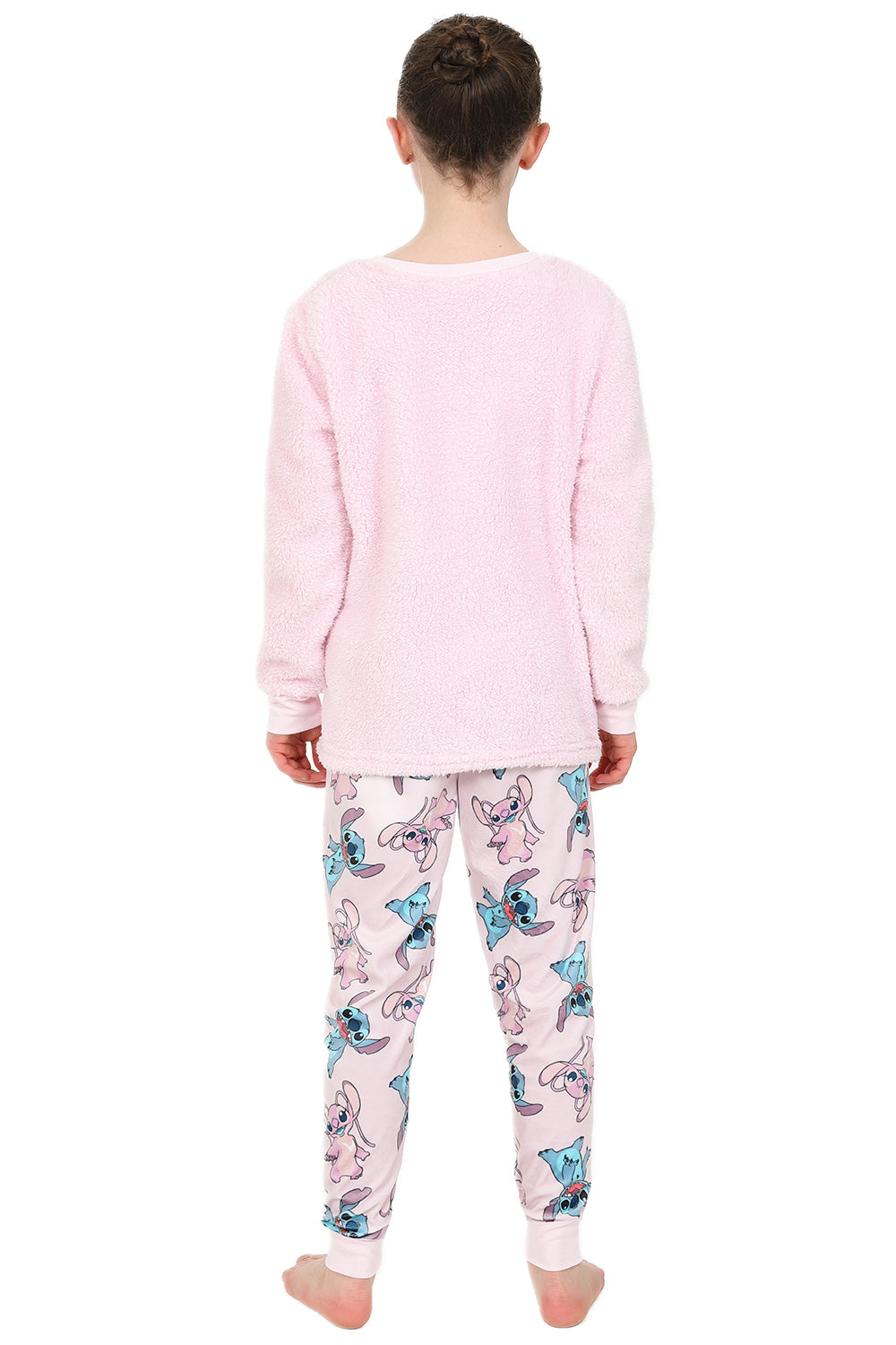 Girls Disney Lilo And Stitch Angel Warm Fleece Pink Long Pyjamas