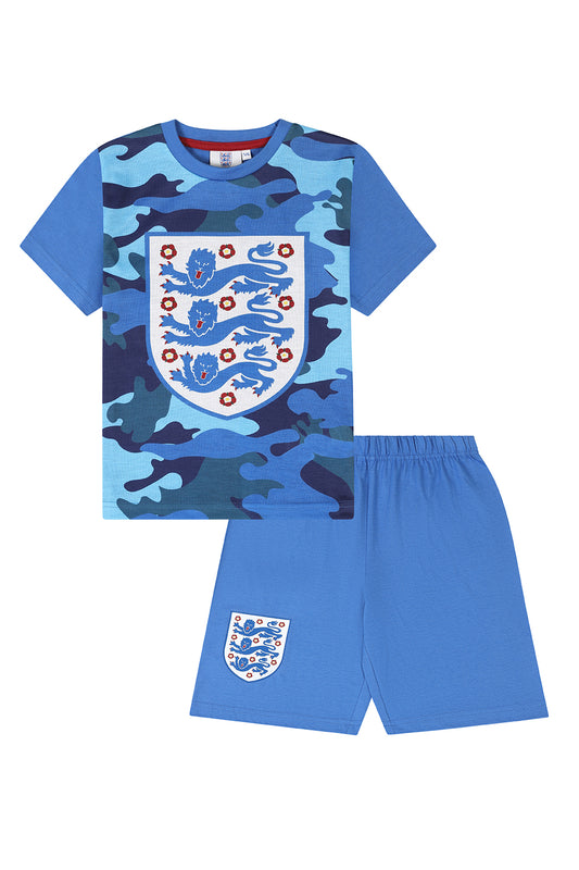 Official England Football Team Blue Camouflage Short Boys Girls Pyjama Set