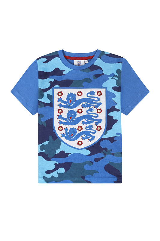 Official England Football Team Blue Camouflage Short Boys Girls Pyjama Set
