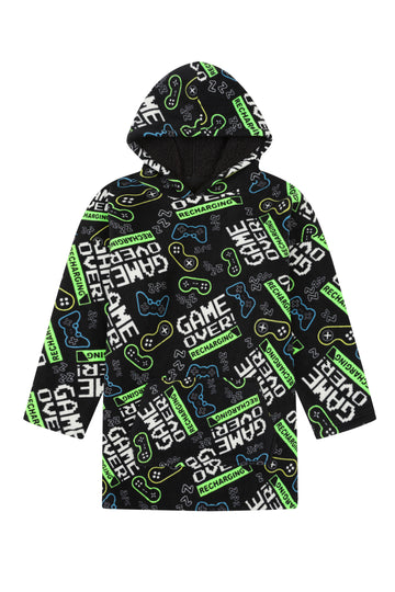 Boys Game Over Black Oversized Fleece Blanket Hoodie