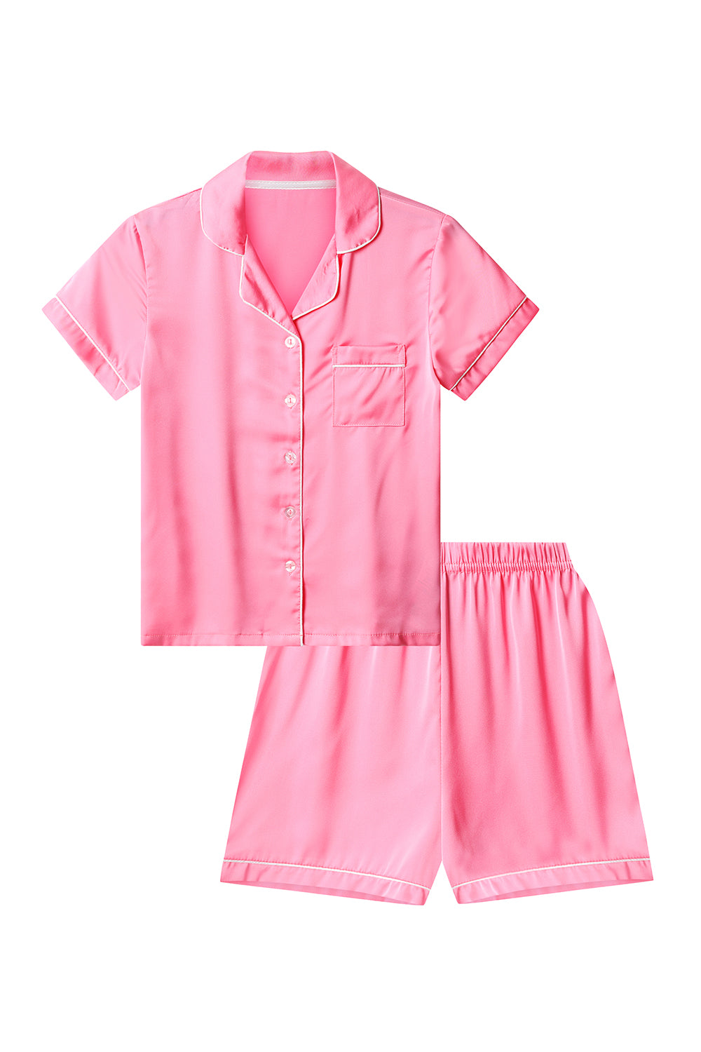 Girl's Pink Satin Short Two Piece Pyjama Set