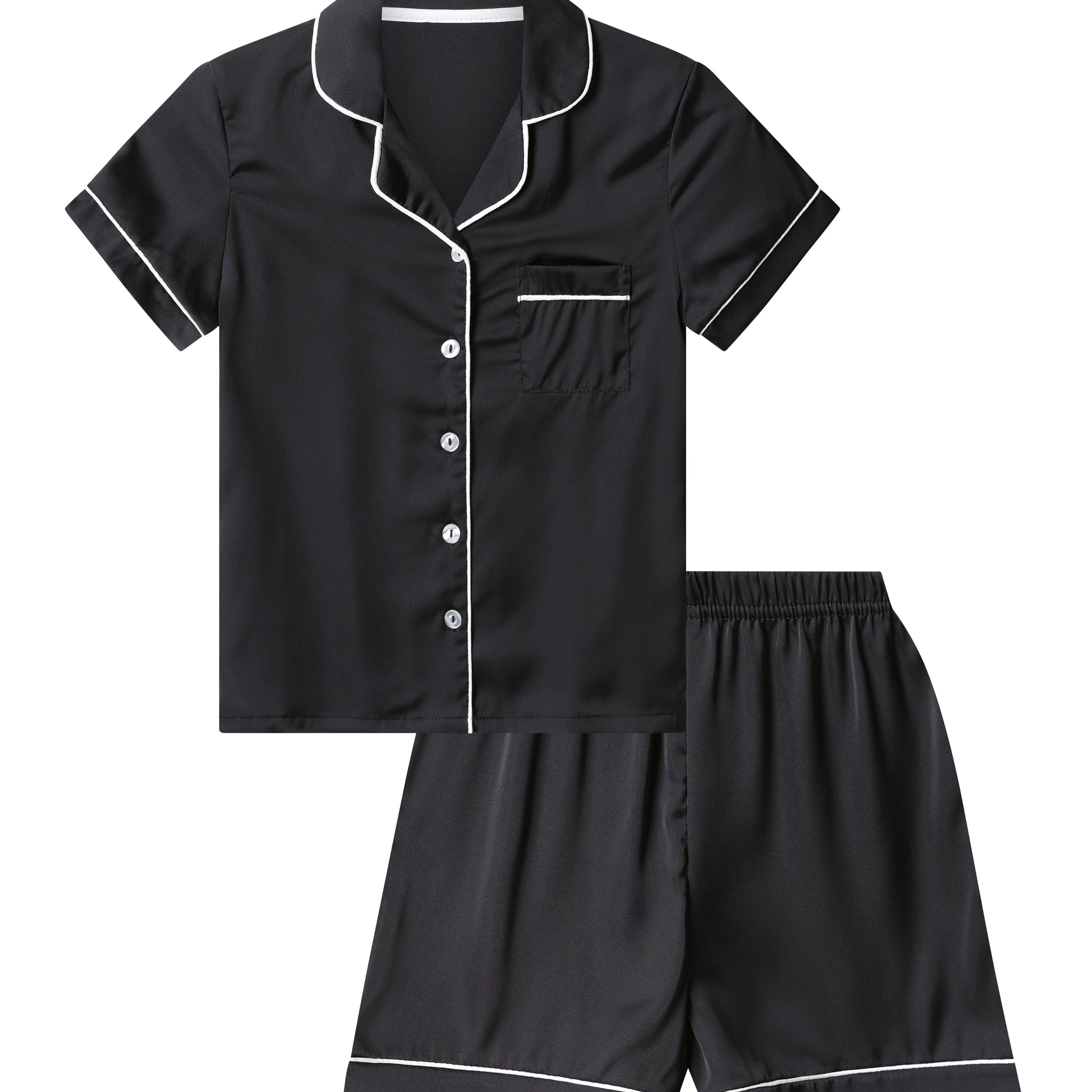 Girl's Black Satin Short Two Piece Pyjama Set