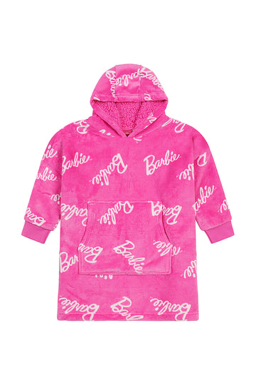 Girls Barbie Pink Oversized Fleece Lined Hoodie Kids