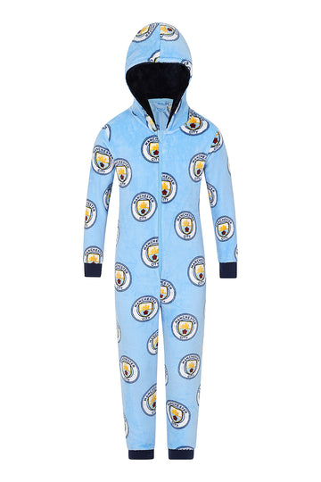 Manchester City Football Club Boys Fleece Sleepsuit Kids All in One W24