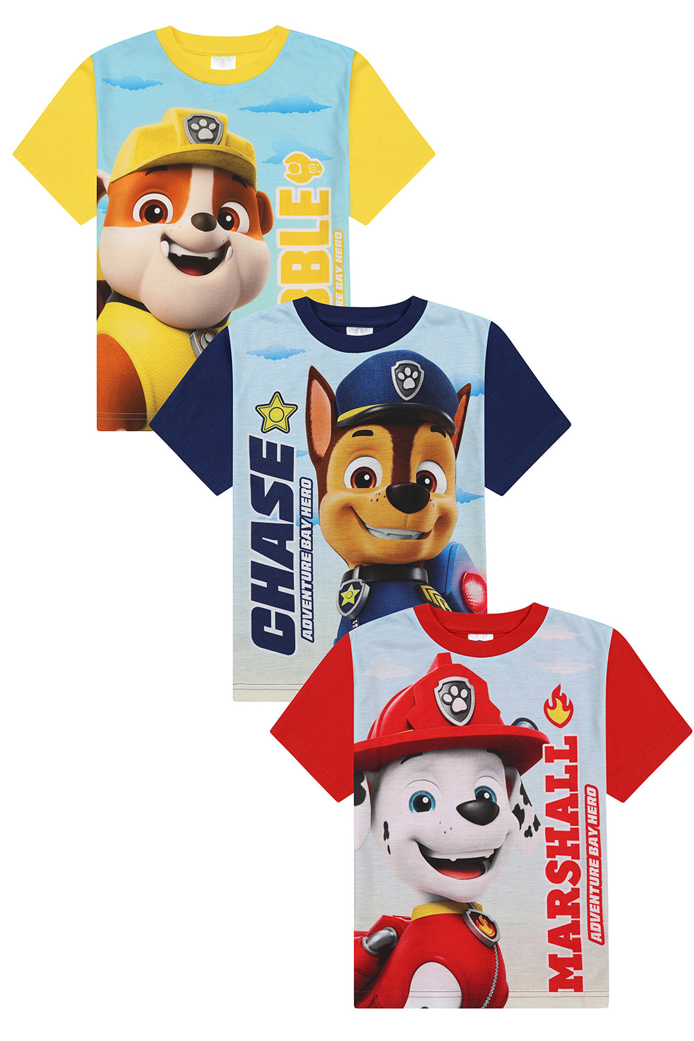 Boys Paw Patrol Chase, Marshall And Rubble Kids 3 Pack T-Shirts Multipack