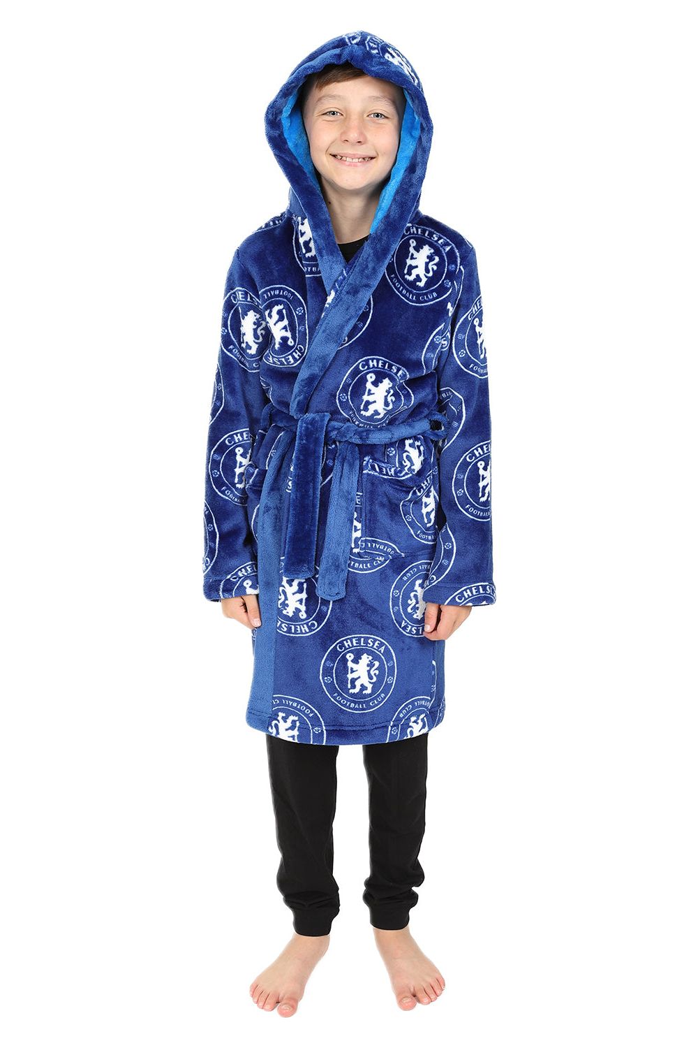 Chelsea F.C. Boys Official Dressing Gown Fleece Hooded Kids Robe W23