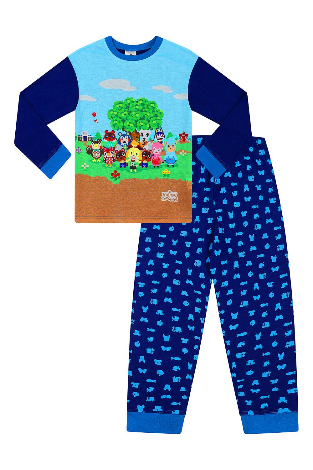 Boys Official Nintendo Animal Crossing Gaming Long Blue Pyjamas